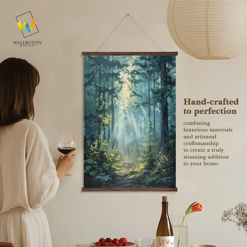 Sunlit Forest Path Wall Hanging - Tranquil Woodland Art